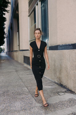 STRETCH MIDI DRESS WITH BELT