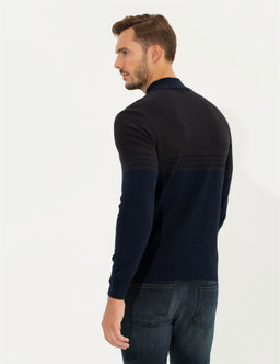 Lacivert Slim Fit Yar_m Bal_k__ Yaka Triko Kazak - Pierre cardin фото 5