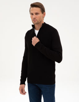 Siyah Slim Fit Dik Yaka Fermuarl_ Triko Kazak - Pierre cardin фото 3