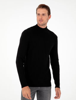 Siyah Slim Fit Yar_m Bal_k__ Yaka Y_n Kar___ml_ Triko Kazak - Pierre cardin фото 3