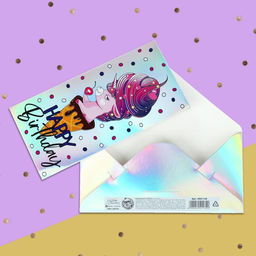 Цена за 5 шт. Конверт для денег Единорог, голография, 16,5 х 8 см