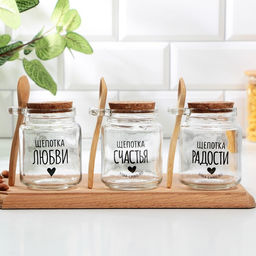 Банка для хранения сыпучих продуктов и круп Щепотка любви, с ложкой, 250 мл