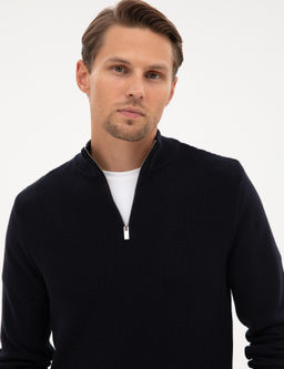 Lacivert Slim Fit Dik Yaka Fermuarl_ Triko Kazak - Pierre cardin фото 2