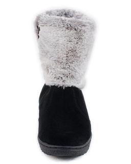 Унты женские на литой подошве. Черные., Замша. "Шиншилла". Короткие. Молния.