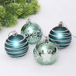 Цена за 2шт. Новогодние шары 6 см (набор 4 шт) "Снежная дымка", Темный нефрит