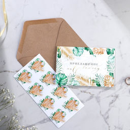 Цена за 8 шт. Приглашение на свадьбу в крафтовом конверте Тропики - Долго и счастливо фото 3