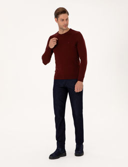 Bordo Slim Fit Bisiklet Yaka Basic Triko Kazak - Pierre cardin фото 4