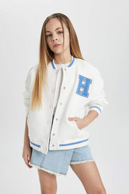 Кардиган-бомбер на толстой мягкой подкладке с воротником колледжа для девочек - Defacto фото 4