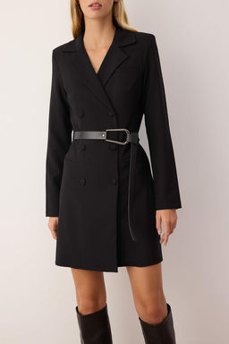 Siyah Kemerli K?sa / Mini Dokuma Ceket Elbise TWOAW26EL00190 - Trendyolmilla фото 3