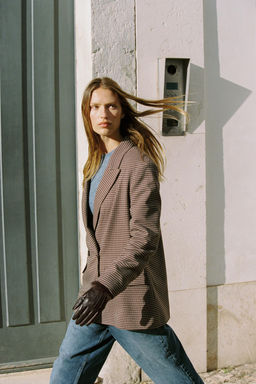 CONTRAST FAUX LEATHER GLOVES WITH FAUX FUR