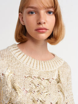 10465 Вязаный свитер с принтом фольги для волос-Экрю-Золото