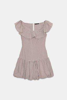 VESTIDO MONO CUADRO VICHY / Crudo / Marr?n - Zara фото 6