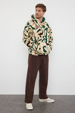 _ok Renkli Un_sex Oversize/Geni_ Kesim Desenli Polar/Pelu_ Kap__onlu Sweatshirt TMNAW25SW00147