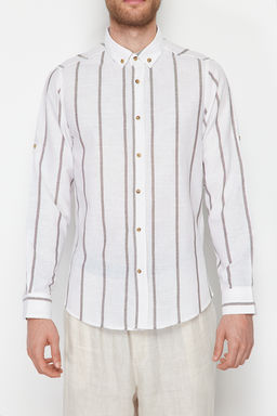 TRENDYOL MAN Haki Slim Fit Dugmeli Yaka Apoletli Cizgili Gomlek TMNSS21GO1095 - Trendyolmilla фото 4