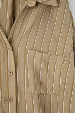 Yesil Cizgili Oversize/Genis Kal?p Dokulu Gomlek TWOAW26GO00083