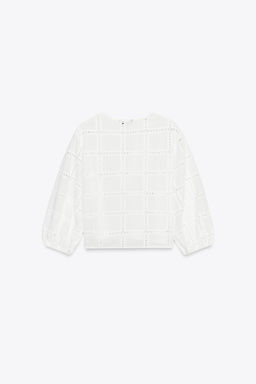 SHORT BLOUSE WITH CUTWORK EMBROIDERY - Zara фото 5