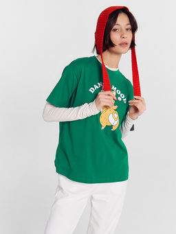 Футболка женская новогодняя зеленая с печатью