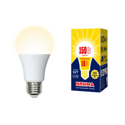 LED-A60-16W/WW/E27/FR/NR Лампа светодиодная. Форма "A", матовая. Серия Norma. Теплый белый свет (3000K). Картон. ТМ Volpe