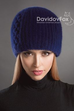 Шапка Сноп норка орнамент индиго