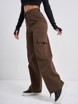 Брюки карго прямые хлопковые коричневые