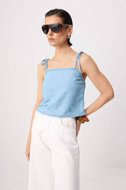 A__k Mavi %100 Tencel Ask_l_ Denim Bluz TWOSS26BZ00934