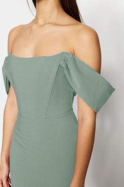 Mint Vucuda Oturan Korse Detayl? Dokuma S?k Abiye Gece Mezuniyet Elbisesi TPRSS22EL00097