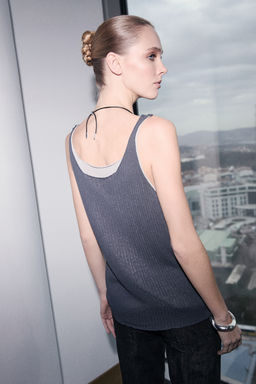 Antrasit Havuz Yaka Renk Bloklu Ince Triko Ince Bluz TWOSS26BZ00297 - Trendyolmilla фото 3