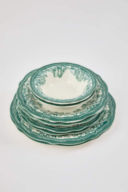 2 Kisilik Vintage Cicek Desenli Porselen Yemek Tak?m?-Yesil 8 Parca TPHAW26TBK00068