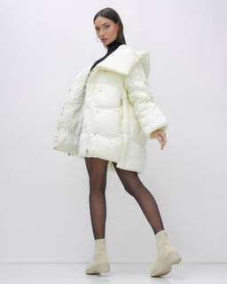 Куртка зимняя женская с большим капюшоном модная бежевого цвета 7739B - Visdeer фото 3