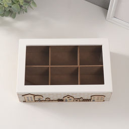 Шкатулка для чая 6 делений «Домики и деревья», дерево, 15.4×23.4×7.2 см