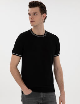 Siyah Slim Fit Bisiklet Yaka Triko Ti__rt - Pierre cardin фото 3