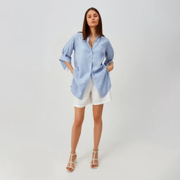 Блузка женская MINAKU: Casual collection с коротким рукавом, размер 46, голубая