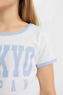 Футболка с коротким рукавом и круглым вырезом для девочек с принтом - Defacto фото 5
