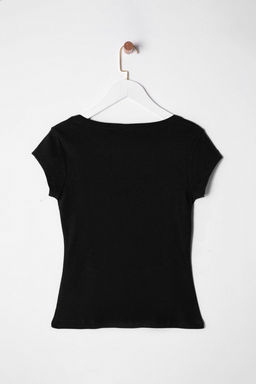 Siyah Kare Yaka Fitted/Vucuda Oturan Orme Bluz TWOSS25BZ00020