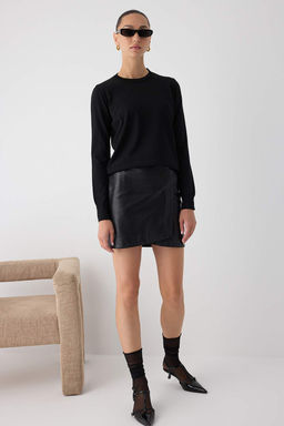 Wardrobe Essentials Siyah Merserize Gorunumlu Ince Basic Triko Kazak | TWOAW26KZ00081