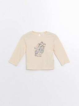 Bisiklet Yaka Bask?l? Uzun Kollu K?z Bebek Ti??rt