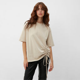 Футболка с кулиской женская MINAKU REGULAR FIT, бежевая, размер 52