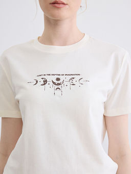 Bisiklet Yaka Bask?l? Kad?n Ti??rt