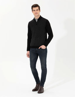 Siyah Slim Fit Fermuarl_ Dik Yaka Triko Kazak - Pierre cardin фото 4