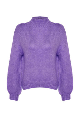 Mor Yumusak Dokulu Kal?n Bisiklet Yaka Triko Kazak TWOAW24KZ00290 - Trendyolmilla фото 6