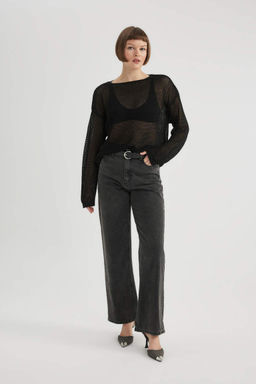 Свитер из блестящей ткани с вырезом лодочкой - Defacto фото 2