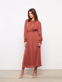 Ba?lamal? Yaka D?z Uzun Kollu ?ifon Kad?n Elbise