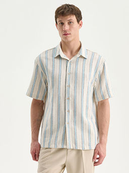 Regular Fit K?sa Kollu ?izgili Erkek G?mlek