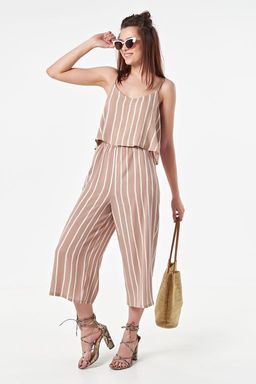 Комбинезон летний брючный в полоску на песочном