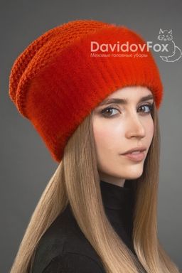 Шапка Камелия норка трикотаж алая