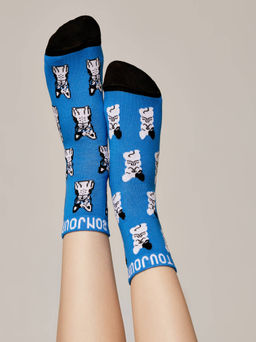 Цена за 2 пары. Носки Классические CONTE Хлопковые носки с рисунком French bulldog синий