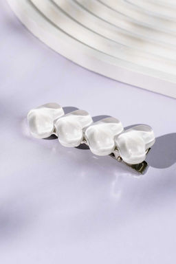 Заколка для волос зажим, арт. 71791 / 10 СЕРДЕЧКИ (в наборе: 1шт., 6 см, черный металл, эпоксидная смола, цвет: белый, подложка из мелованного картона + ПЭТ-пакет с европодвесом)