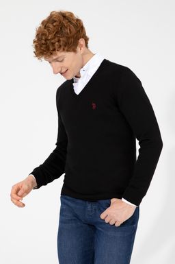 U. S. Polo Assn Мужской черный базовый трикотажный свитер с v-образным вырезом - U.s. polo assn фото 3