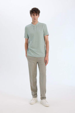 Slim Fit Dar Kesim Dik Yaka K?sa Kollu Waffle Polo Tisort - Defacto фото 3