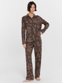 Пижама женская коричневая с принтом Змеи